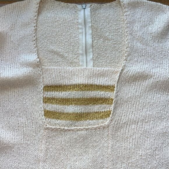 Ricardo Knit Dress Womens Cream Gold Stripe Textured Long Sleeve Square Neck - Picture 7 of 16